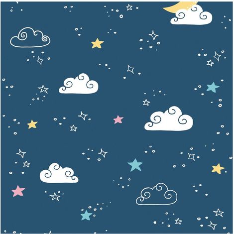 Children wallpaper wall Profhome 381411 non-woven wallpaper slightly textured with pattern for kids matt blue white yellow pink 5.33 m2 (57 ft2) (1/5)