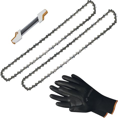 Kettensäge Zubehör - 2x Sägekette 35cm Rapid Super Pro Ersatzkette + 2in1 Feilenhalter mit Feile 4,8mm (1/4)