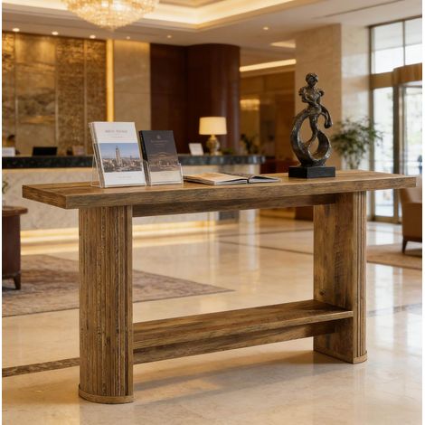 Tavolo consolle in legno ingegnerizzato marrone, design moderno salvaspazio (1/5)