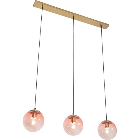 Art Deco Hängelampe Messing mit rosa Glas 3-Licht - Pallon Mezzi