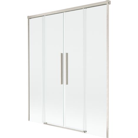 Mexen Rox Badewannenaufsatz 2-flügelig zum Schieben 160 x 150 cm, transparent, gebürstetes Nickel - 8C9-160-002-97-00