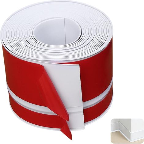 Plinthe Souple Autoadhésive PVC Blanc, 5m x 70mm, Finition de Sol Flexible, Anti-poussière pour Cuisine et Salle de Bain, Étanchéité Murale - Rouleau de 5 Mètres, Plinthe Auto-adhésive (1/5)