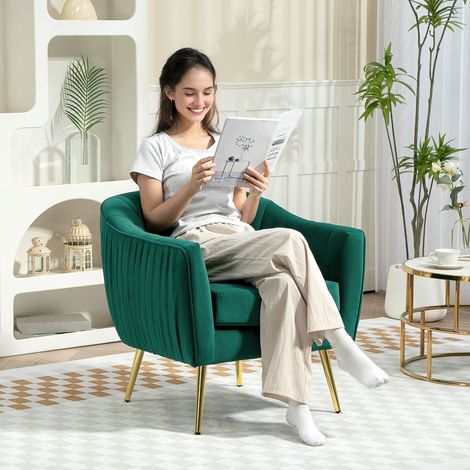 Fauteuil de salon rembourré avec accoudoirs et dossier, design moderne, pieds en métal (71 x 72 x 73 cm), vert (1/5)