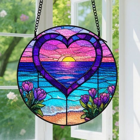 9cm Suspension en vitrail, attrape-soleil élégant minimaliste, décoration maison unique, cadeau Fête des Mères, Noël pour femme, homme, famille (1/5)