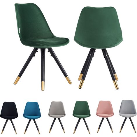 Set of 2 Green Sofia Ergonomic Modern Dining Chairs Upholstered in Velvet, Metal Legs with Gold End Tips (1/5)