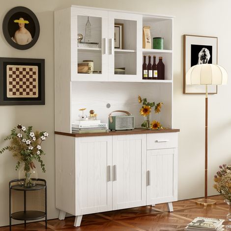 Credenza alta da soggiorno in legno effetto venatura bianca, mobile contenitore per soggiorno e sala da pranzo (1/5)
