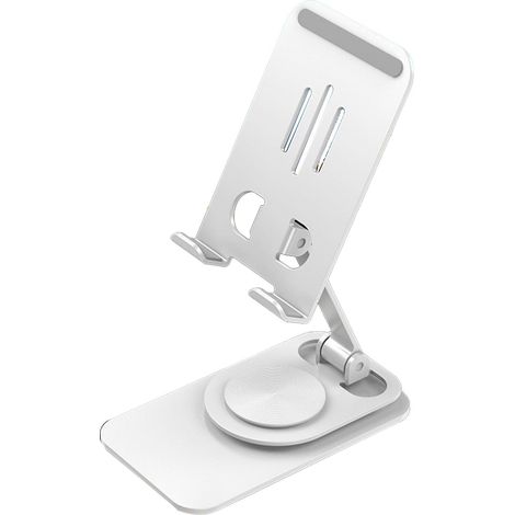 Support Téléphone 360° Rotation Hauteur Réglable Pliable Portable Métal Support de Bureau pour Smartphone Tablette Blanc (1/5)