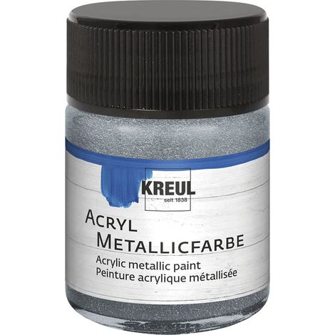 KREUL 77572 - Acryl Vernice acrilica argento vaso di vetro 50 ml Vernice a base d'acqua, opaca e cremosa con un effetto metallico glamour Si asciuga rapidamente ed è impermeabile (1/4)