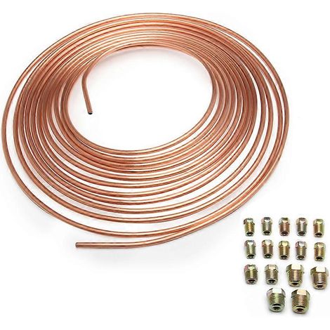 Kit de tuyau de frein en cuivre-nickel galvanisé de 7,62 m (25 pi) de diamètre extérieur, 4,76 mm (3/16 po), avec 16 accessoires et tuyau de frein en cuivre galvanisé. (1/5)