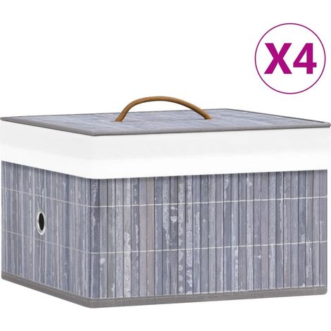 4 Boîtes de Rangement Grises. Mignonnes et Discrètes. Bambou et Tissu (1/5)