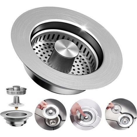 Kitchen sink stopper, 3-in-1 filter, suitable for kitchen sinks and washbasins, made of 304 stainless steel, detachable. (1/5)