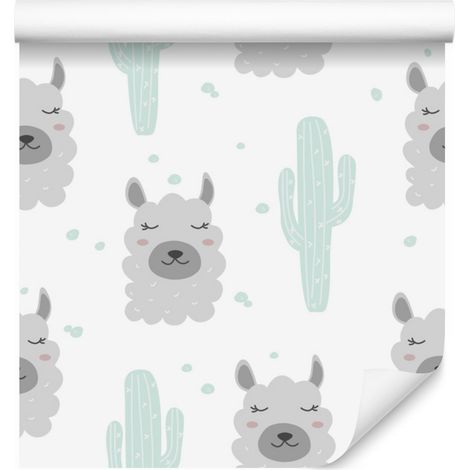 Papier peint Lama, cactus et plantes pour salon et chambre 50x1000 cm (1/5)