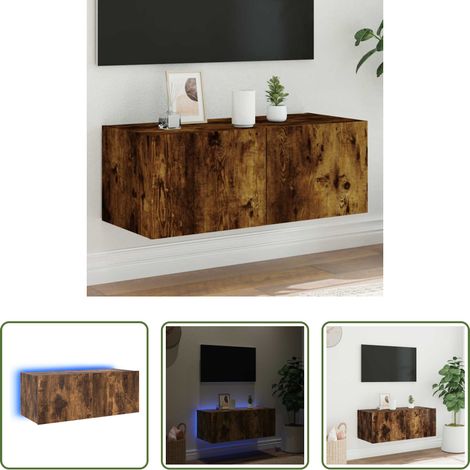 LED-Leuchten - TV-Wandschrank mit LED-Leuchten Räuchereiche 80x35x31 cm (1/5)