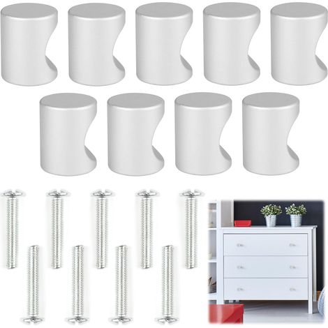 JSSEVN - PCS Metal Cylindrical Knobs for Furniture with Screws, Modern and Elegant Design, Aluminum Alloy, Silver Satin Finish, for Kitchens (1/5)