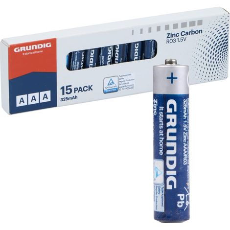 Grundig Piles AAA R03 Lot de 15 - Piles AAA Zinc Carbon 1.5V 325mAh - Pile pour Appareils À Faible Consommation (1/5)