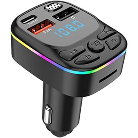 VURAHOME - Transmetteur Chargeur de Voiture 3A - Émetteur de Voiture LED 5.0 Musique d'autoradio 5.0 Émetteur récepteur de Voiture Angle réglable à 180°, Chargeur de Charge Rapide, lumière colorée (1/5)