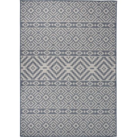 Tapis extérieur à tissage plat Terrasse Salon Cuisine - Tapis de jardin 140x200 cm Rayures bleues BV822813 - BonneVie (1/5)