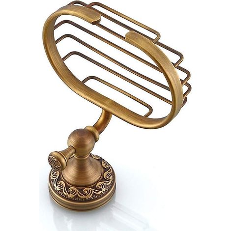Étagère murale de salle de bain en laiton vintage avec porte-savon sculpté antique (1/3)