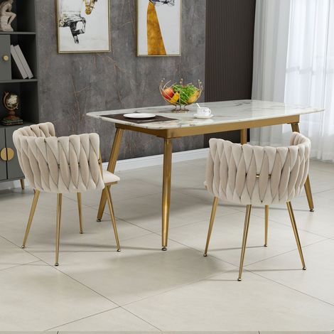 Chaises velours modernes , lot de 2, pieds métal doré, design tissé élégant, coussins confortables, style luxe salon salle à manger (1/5)