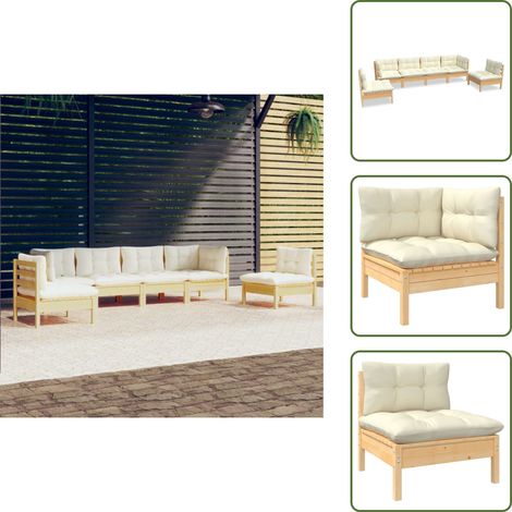 Muebles de exterior - vidaXL Muebles de jardín 6 pzas y cojines madera maciza de pino crema - Muebles de jardín modulares