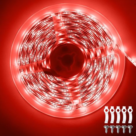 Ruban LED 5M Rouge, 12V Bande LED 300LEDs IP65 Étanche SMD2835 Bandeau Lumineux LED Flexible Découpable pour Intérieur Extérieur Chambre TV Noël Décoration (sans Alimentation) (1/5)