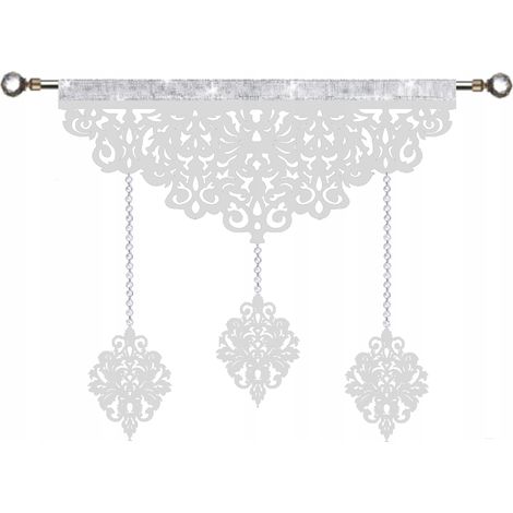 Tenda moderna EKRAN, traforata, con ghirlanda di cristalli GLAMUR, bianca, 90 cm