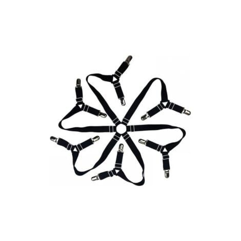 Tendeur Drap Housse Drap Attaches Réglable 6 Côtés, Feuilles de Literie Bretelles, Convient pour Tous Les Matelas Ronds et Carrés (3 Voies Noir)， (1/4)