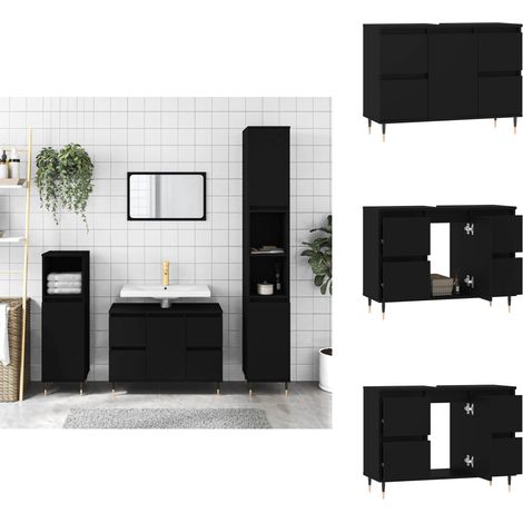 Armoire de salle de bain noir 80x33x60 cm bois d'ingénierie - Meuble De Salle De Bain - Armoire De Salle De Bain - Rangement Salle De Bain - Commode Salle De Bain - Design Industriel (1/5)