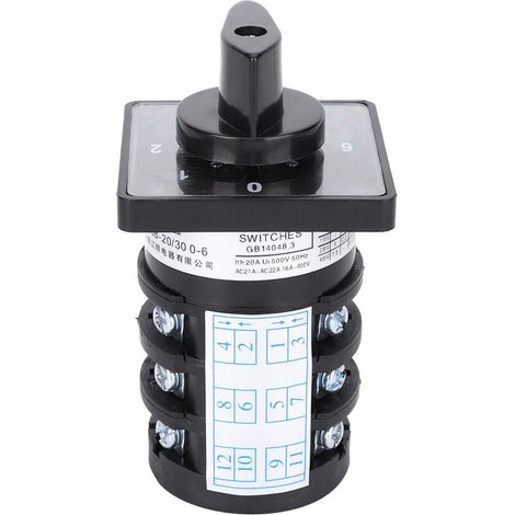 Commutateur à Cames Rotatif 12 Pôles AC 500V 20A 50Hz en Plastique pour Contrôle de Mesure et Circuits Divers (1/4)