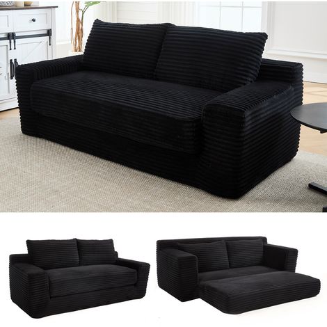 Canapé convertible de tejido de pana negro, 2 en 1, sin montaje, con espuma viscoelástica