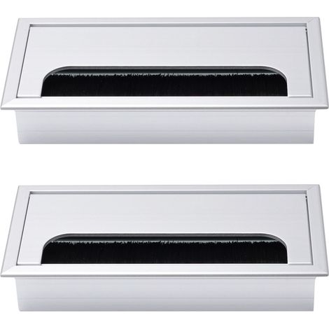 Lot de 2 passe-câbles de bureau argentés 160 x 80 mm, cache-trous pour bureau, passe-câbles métalliques pour bureau d'ordinateur, cache-trous rectangulaire en alliage d'aluminium pour l'organisation d (1/4)
