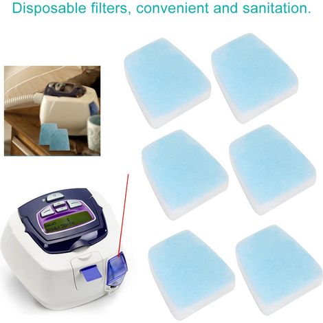 Lot de 6 filtres professionnels bleus et blancs pour appareils respiratoires ResMed séries S7 et S8 (apnée du sommeil) (1/5)
