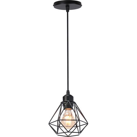 STOEX Lustre Suspension Industriel en Métal Noir , Luminaire Style Vintage Design forme Cage Diamant Rétro pour Salon Chambre Salle à manger (sans ampoule) (1/4)