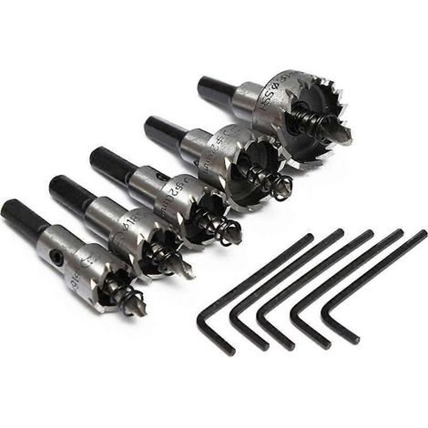 5 scies cloches HSS 16 mm, 18,5 mm, 20 mm, 25 mm, 30 mm pour découpe de tôles métalliques et acier inoxydable (1/5)