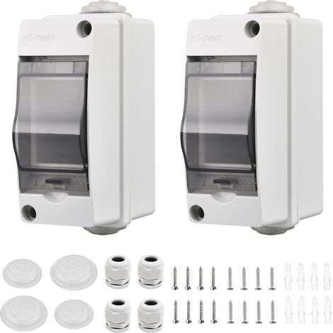 Pack Small Waterproof Electrical Box, 2-Module IP65 Outdoor Waterproof Electrical Box with 2 Connectors for Outdoor Use in Gardens, Industrial Sites (1/5)