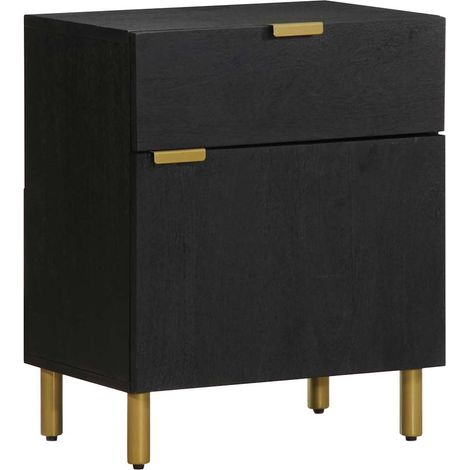 Table de chevet noire avec tiroir et porte en bois d’ingénierie 50 x 33 x 60 cm - PANGIVO (1/5)