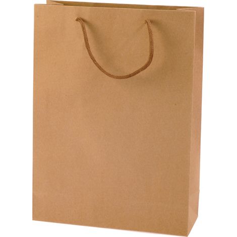 Busta in carta naturale con manici in corda, ideale per confezioni regalo e acquisti quotidiani, set da 25 pezzi, cm 24,5 x 9,5 x 33 H