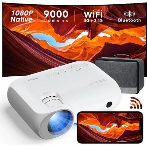 Vidéoprojecteur Yoton Y7 Natif 1080P 9000Lum WiFi 5G Bluetooth Keystone Zoom Sac de Transport