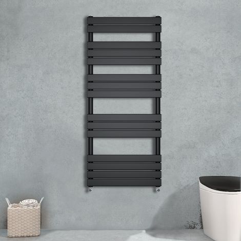 Flat Panel Heated Towel Rail Bathroom Rad Radiator Black 1600x600mm