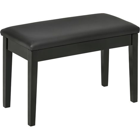 SGABELLO PER PIANOFORTE CON VANO CONTENITORE IN LEGNO E FINTA PELLE PU. 75X35X49CM. NERO