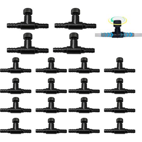 20 Vannes de Régulation Noires –Régulateur débit air en Plastique,Raccord en T,Accessoire Pompe à Air, Contrôle Flux pour Aquarium (1/5)