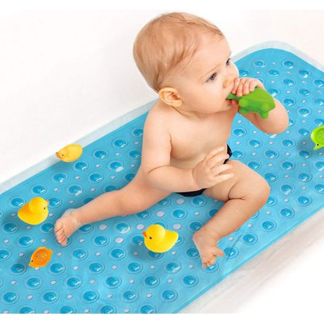 Tappetino da bagno antiscivolo extra lungo per neonati (100 x 40 cm) - Ecologico con 200 grandi ventose, lavabile in lavatrice, blu