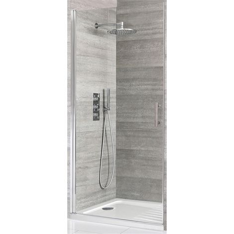 Milano Portland Chrome Walk In Wet Room Hinged Door Shower Enclosure and White Tray with Drying Area and Fast Flow Waste - 1700mm x 800mm (1/5)