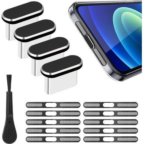 4 Pcs USB C Dust Caps & 10 Pcs Type C Charging Port Protector Grilles, USB C Dust Cap for iPhone 16/15/Pro Max Accessories, with 1 Brush (1/5)