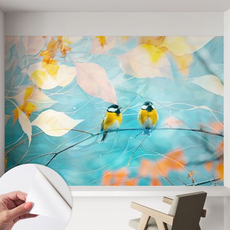 Tapete Selbstklebend - abwaschbar - Tapete mit Motiv - trendige Wanddeko - elegant Fototapete Frühlingsvögel 152x104 cm (1/5)