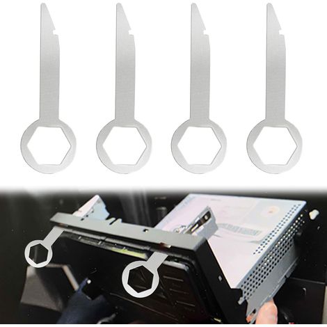 4 Stück Autoradio-Entfernungsschlüssel, Autoradio-Entfernungswerkzeuge, Autoradio-Entfernungsschlüssel, ergonomisches Design, massiver Edelstahl (Silber)