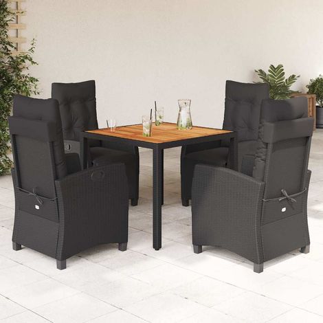 Salon de jardin 5 pièces avec coussins, résine tressée noire, table et 4 fauteuils - PANGIVO (1/5)