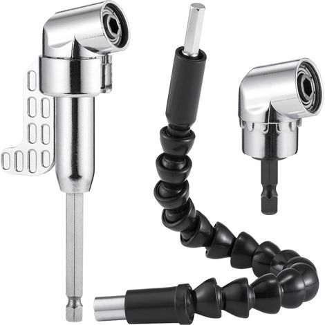 Right angle drill and flexible angle extension set for drill or screwdriver. 1/4 inch socket adapter, convenient and practical in tight work spaces