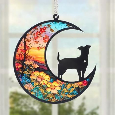 Cadeau personnalisé de deuil pour chien - Attrape-soleil sur mesure avec nom et date - Ornement de fenêtre en forme de lune pour Noël - Souvenir pour amoureux des chiens (1/5)