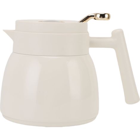 Teiera termica con filtro, 880 ml, in acciaio inox isolato, per caffè, acqua e altre bevande, con dispenser e indicatore meccanico di temperatura, colore bianco latte. (1/5)